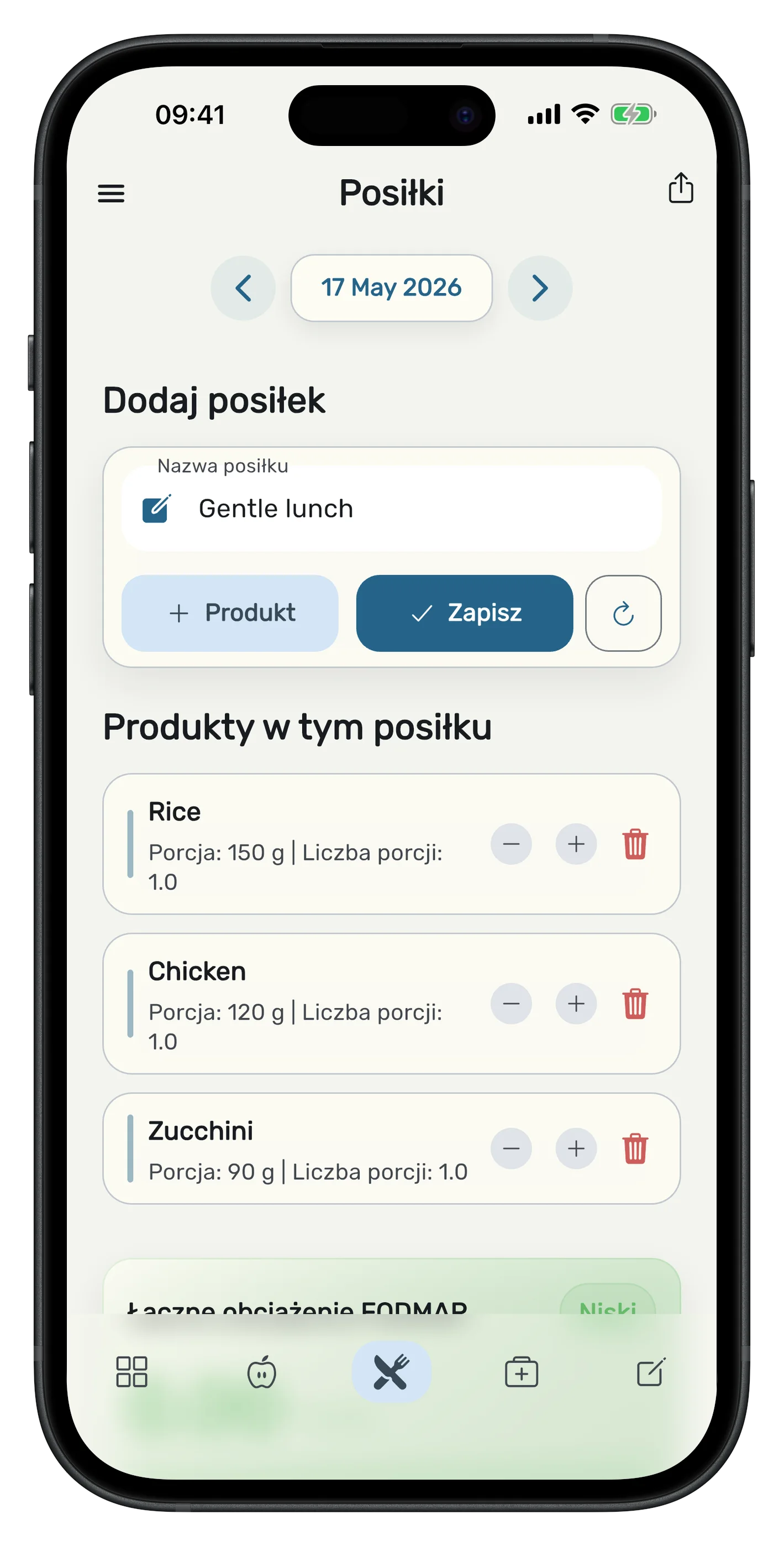 Dziennik objawów w Bloat Gone
